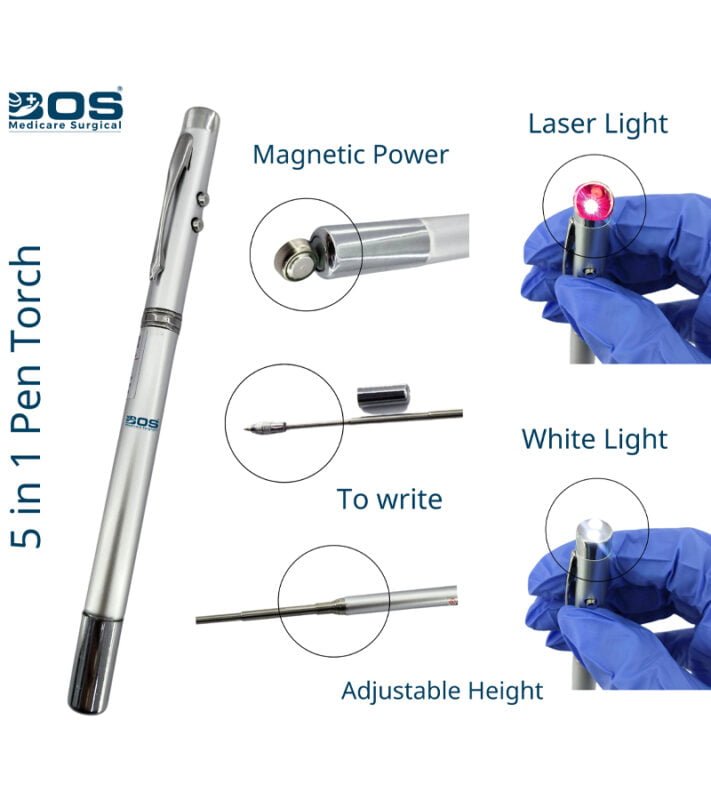 BOS Medicare 5 in 1 Pen Torch LED Laser Pointer Pen
