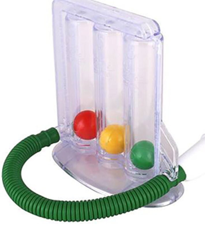 Close view of lung exerciser 3 ball breathing device with tubing