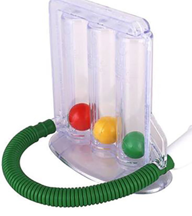 Close view of lung exerciser 3 ball breathing device with tubing