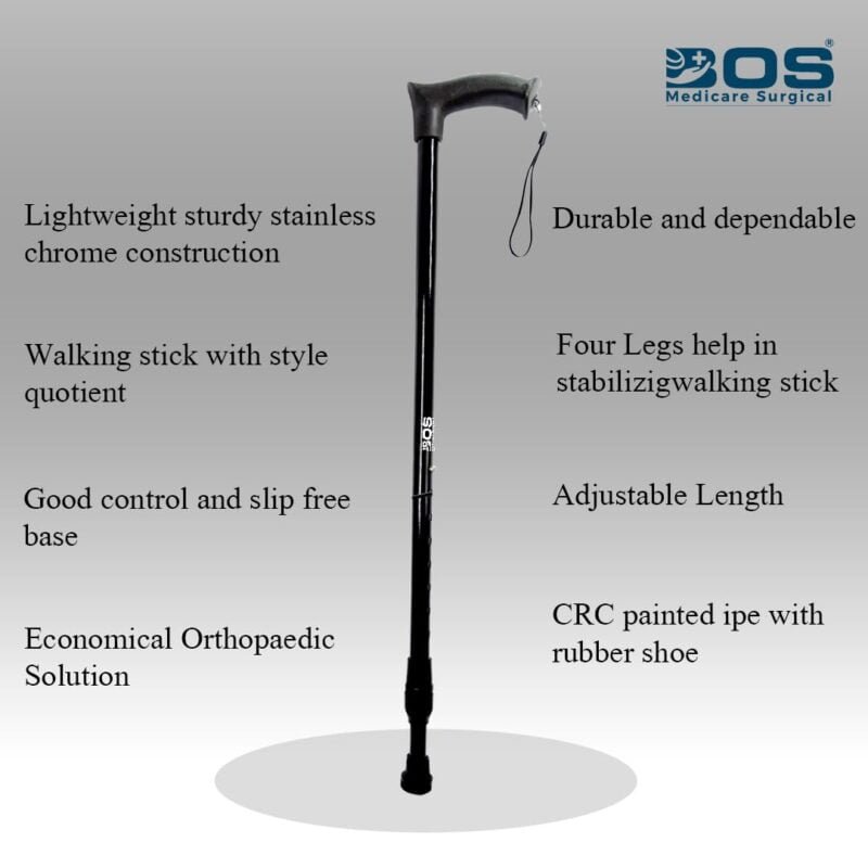 Lightweight Adjustable Walking Cane with Anti-Slip Rubber Tip | BOS Medicare Surgical