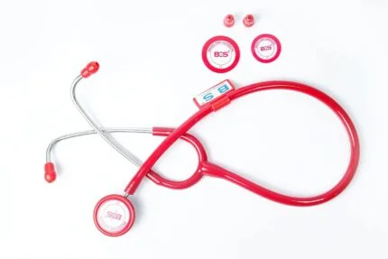 Stethoscope stainless steel Dual Head (Bosm 11) cardiology for Doctors, nurse 3 year warranty CE & ISO CERTIFIED (Red)