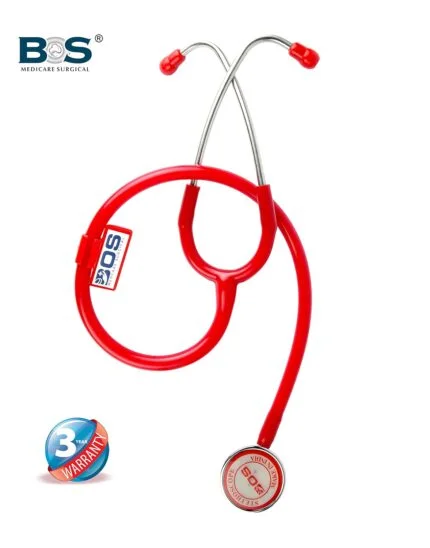 Stethoscope Super Deluxe Aluminum (Bosm 16) Acoustic for students medical and doctors professional nurse (RED)