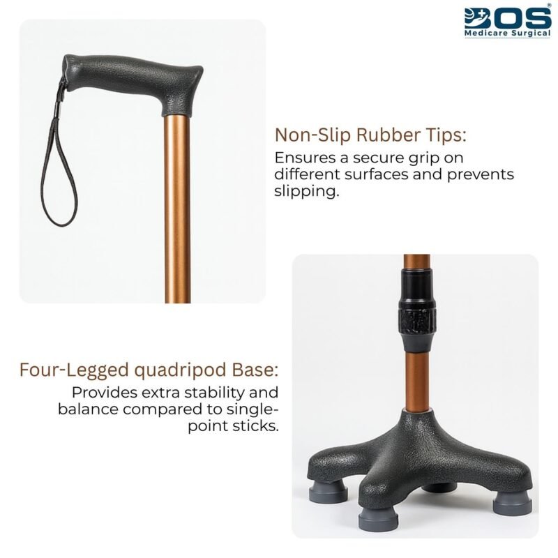 Quadripod Walking Stick Adjustable Quad Cane for Elderly Support Anti Slip Base