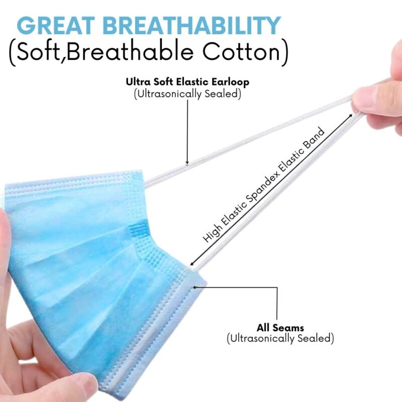 3 ply blue mask breathable cotton soft face mask with nose pin