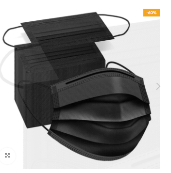 “3 Ply Black Mask with Nose Pin”