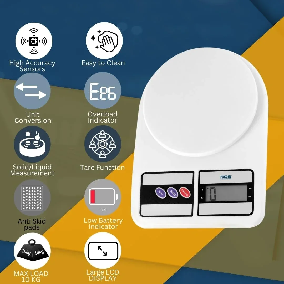 Kitchen Scale 10kg Digital Weighing Machine White Multipurpose