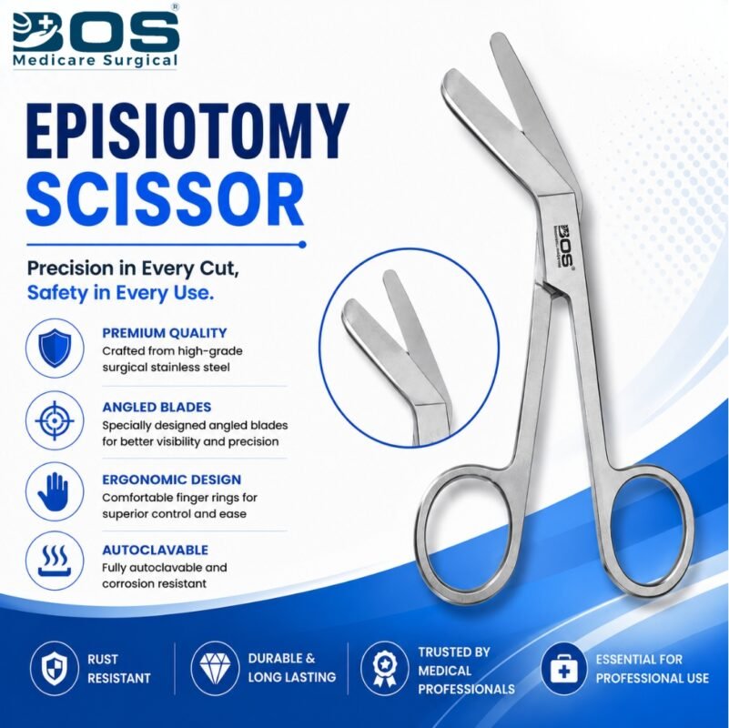 Stainless steel angled episiotomy scissors