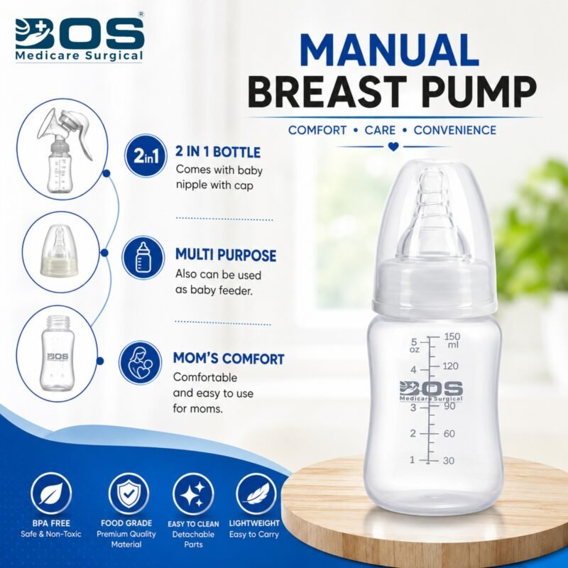 Manual Breast Pump with Baby Feeding Bottle Front View