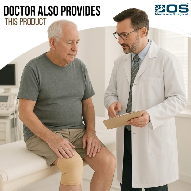 Doctor recommending elastic knee support