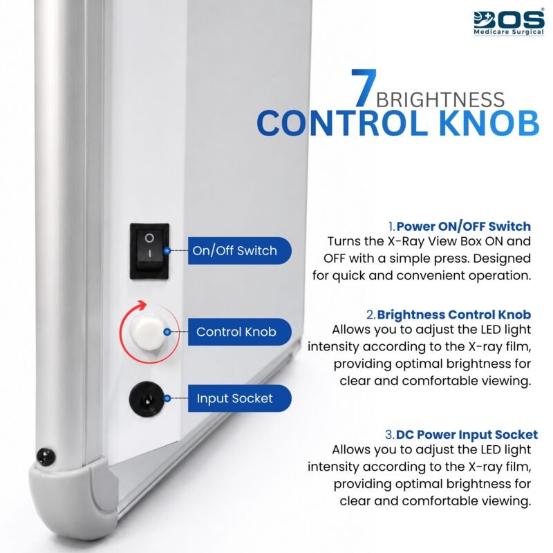 LED X-Ray View Box featuring ON/OFF switch, brightness control knob, and power input.