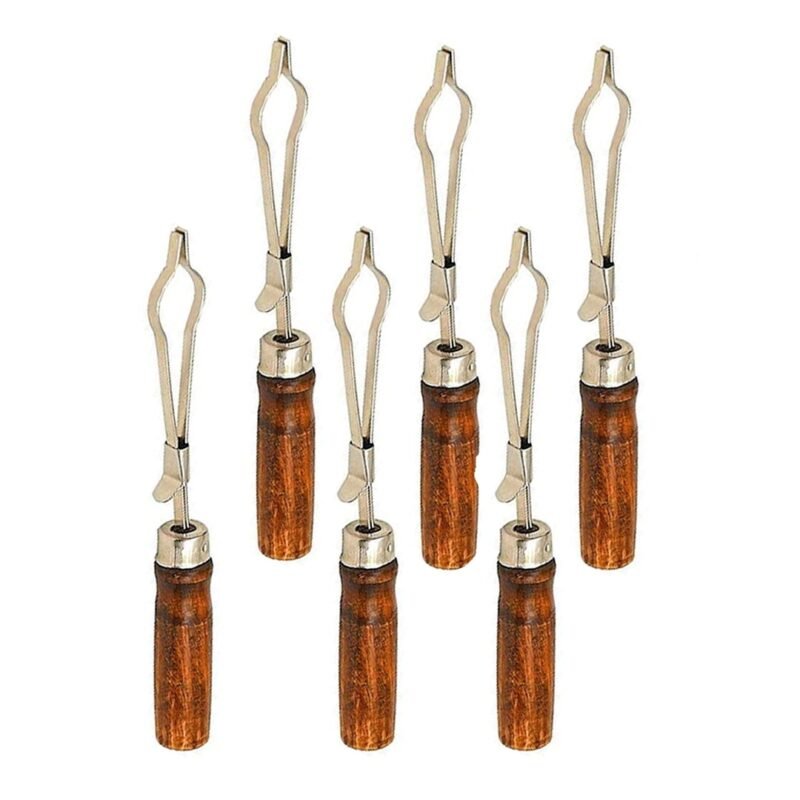 Six test tube holders with wooden handles