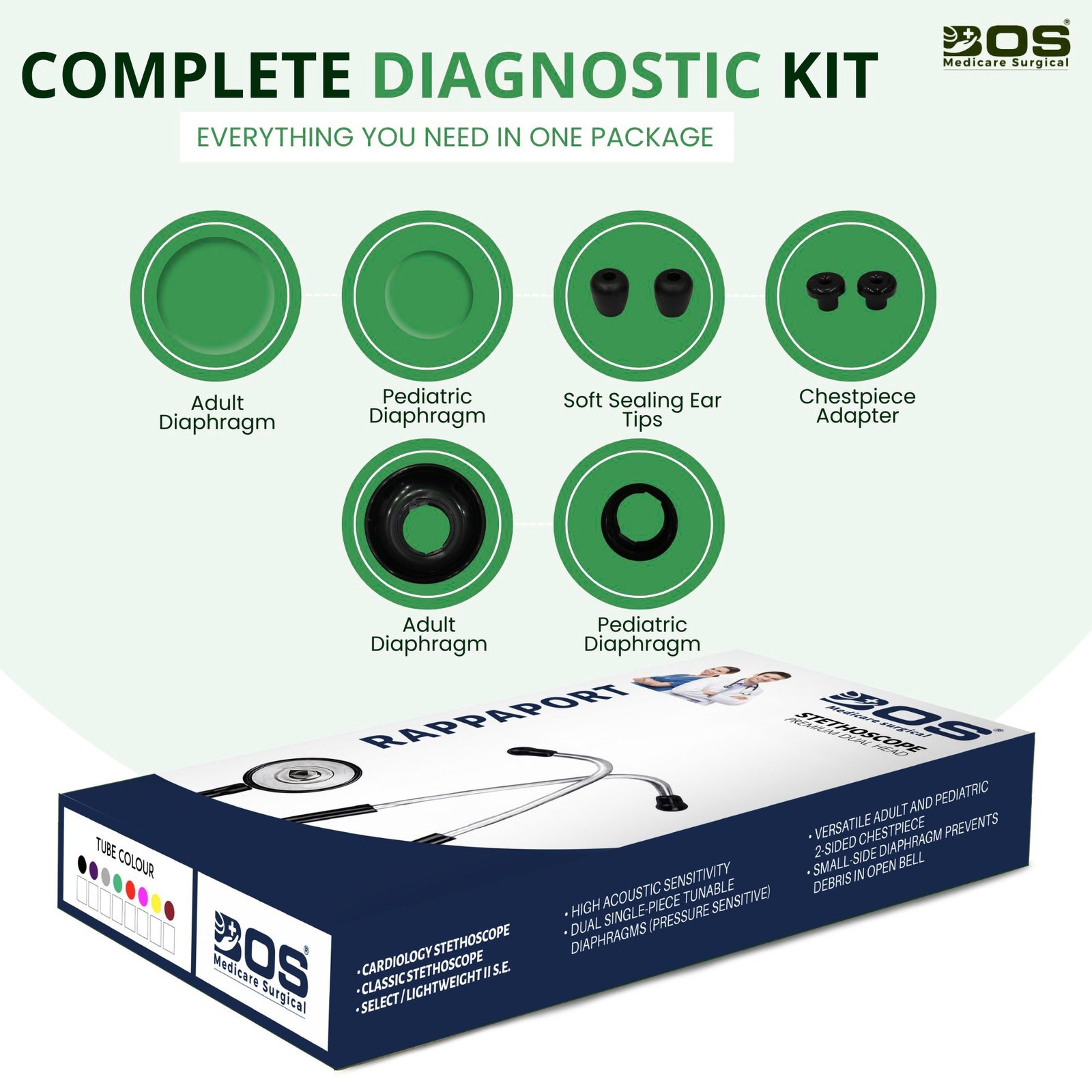 Green Dual Head Stethoscope Diagnostic Kit