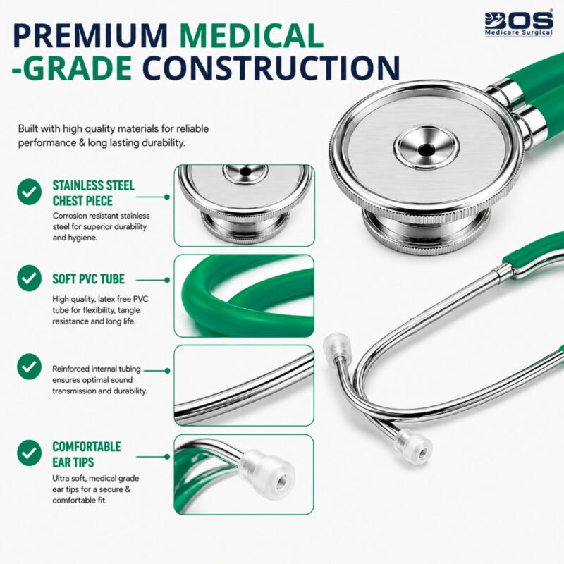 Green Stethoscope with Stainless Steel Chest Piece