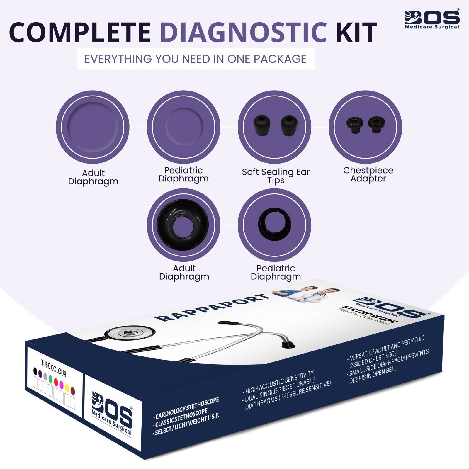 Purple Dual Head Stethoscope Diagnostic Kit