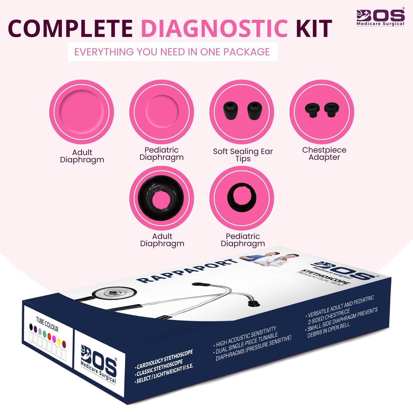 Pink Stethoscope Complete Diagnostic Kit
