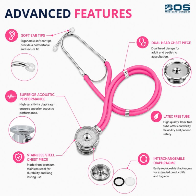 Pink Dual Head Stethoscope Advanced Features