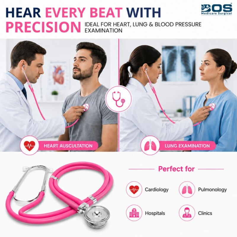 Pink Dual Head Stethoscope for Heart and Lung Examination