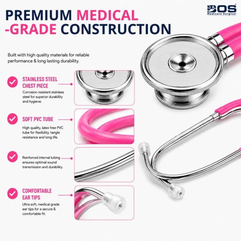Pink Stethoscope with Stainless Steel Chest Piece