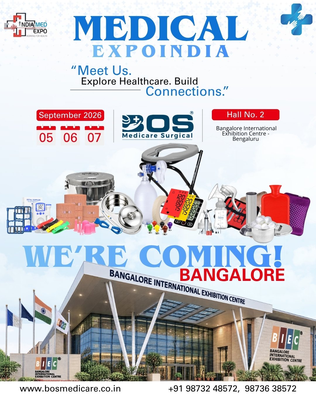 Bangalore International Exhibition Centre Medical Expo 2026 BOS Medicare Surgical
