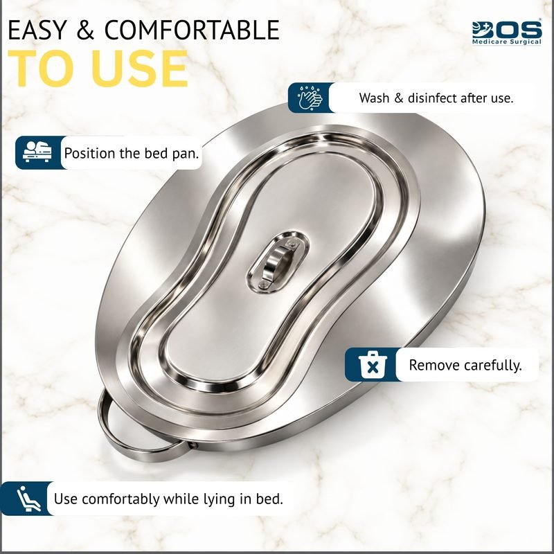 Stainless steel female bedpan with fitted lid for patient care