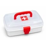 Bos Medicare Surgical weekly Plastic Empty First Aid Box with Transparent Lid, Red Handle & Locking Clip, Pill Box (White, Transparent)
