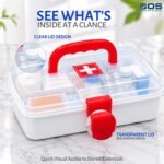 Bos Medicare Surgical weekly Plastic Empty First Aid Box with Transparent Lid, Red Handle & Locking Clip, Pill Box (White, Transparent) - Image 4